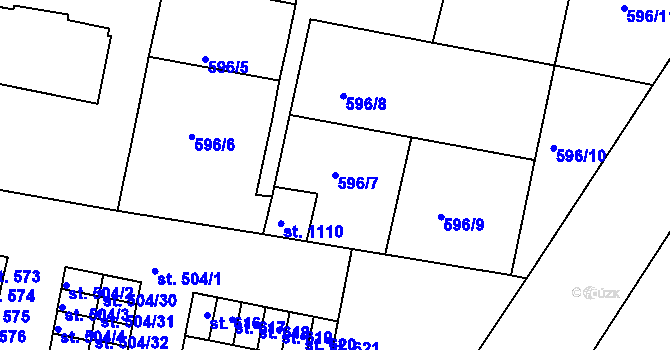 Parcela st. 596/7 v KÚ Nové Strakonice, Katastrální mapa