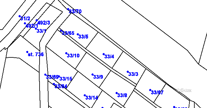 Parcela st. 33/4 v KÚ Nové Strakonice, Katastrální mapa