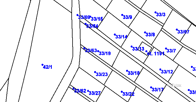 Parcela st. 33/19 v KÚ Nové Strakonice, Katastrální mapa