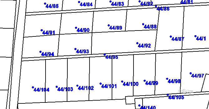 Parcela st. 44/95 v KÚ Nové Strakonice, Katastrální mapa
