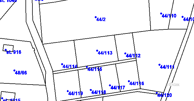 Parcela st. 44/113 v KÚ Nové Strakonice, Katastrální mapa