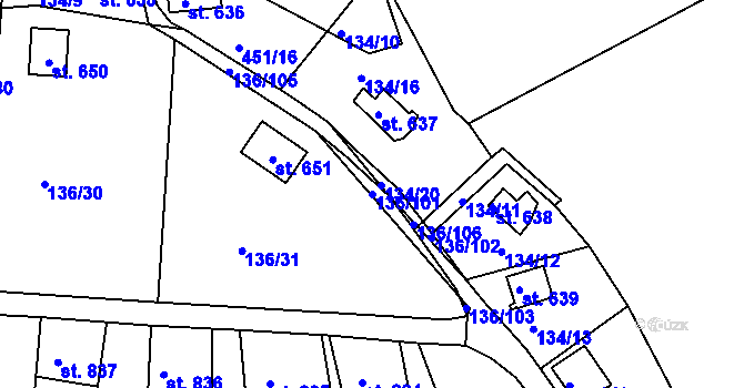Parcela st. 136/101 v KÚ Nové Strakonice, Katastrální mapa