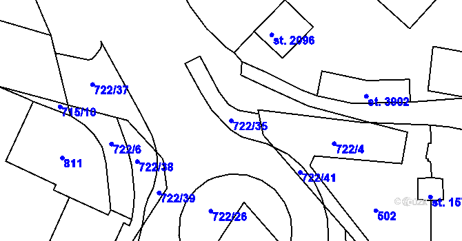 Parcela st. 722/35 v KÚ Nové Strakonice, Katastrální mapa