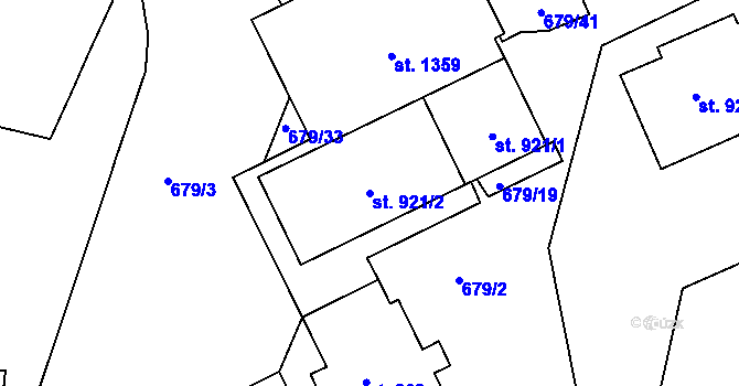 Parcela st. 921/2 v KÚ Nové Strakonice, Katastrální mapa