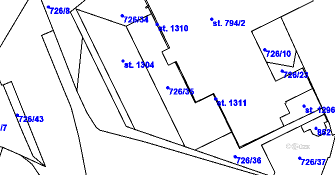 Parcela st. 726/35 v KÚ Nové Strakonice, Katastrální mapa