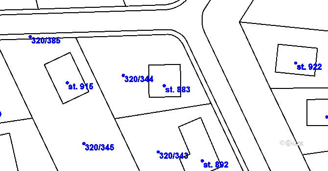 Parcela st. 883 v KÚ Přední Ptákovice, Katastrální mapa