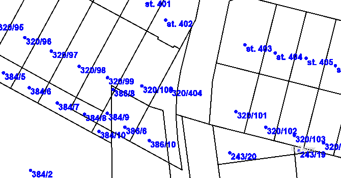 Parcela st. 320/404 v KÚ Přední Ptákovice, Katastrální mapa