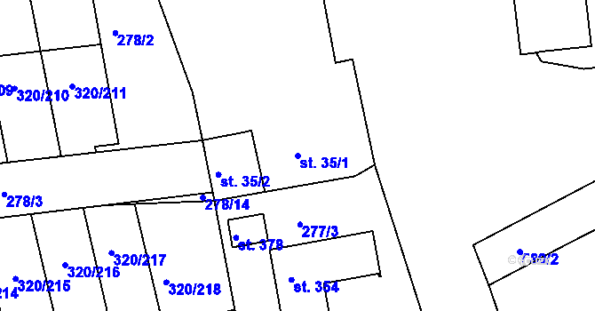 Parcela st. 35/1 v KÚ Přední Ptákovice, Katastrální mapa