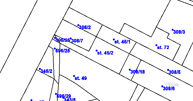 Parcela st. 45/2 v KÚ Přední Ptákovice, Katastrální mapa
