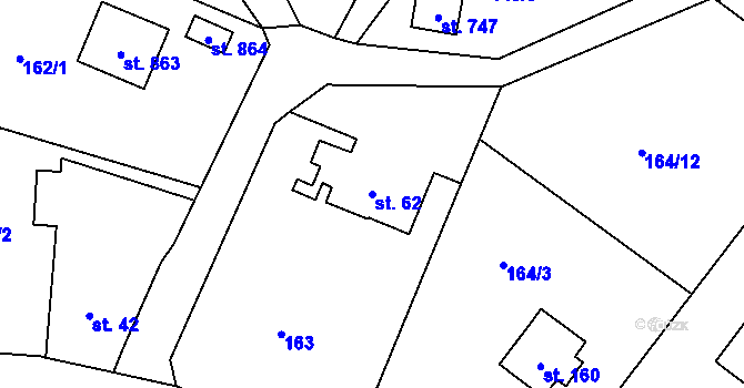 Parcela st. 62 v KÚ Přední Ptákovice, Katastrální mapa