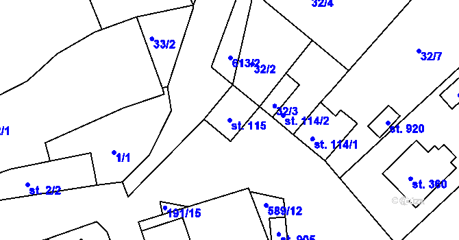 Parcela st. 115 v KÚ Přední Ptákovice, Katastrální mapa