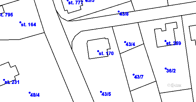 Parcela st. 170 v KÚ Přední Ptákovice, Katastrální mapa