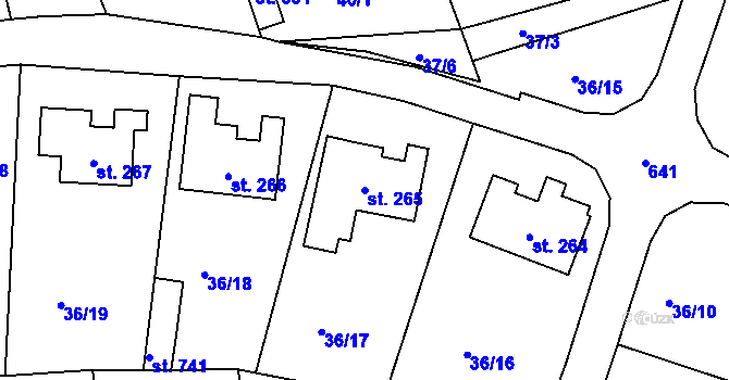 Parcela st. 265 v KÚ Přední Ptákovice, Katastrální mapa