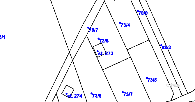 Parcela st. 273 v KÚ Přední Ptákovice, Katastrální mapa