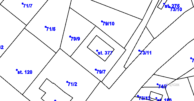 Parcela st. 377 v KÚ Přední Ptákovice, Katastrální mapa