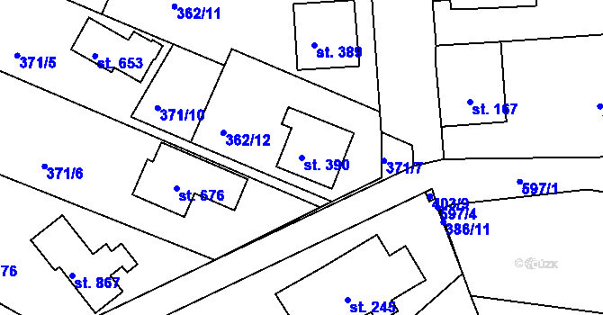 Parcela st. 390 v KÚ Přední Ptákovice, Katastrální mapa