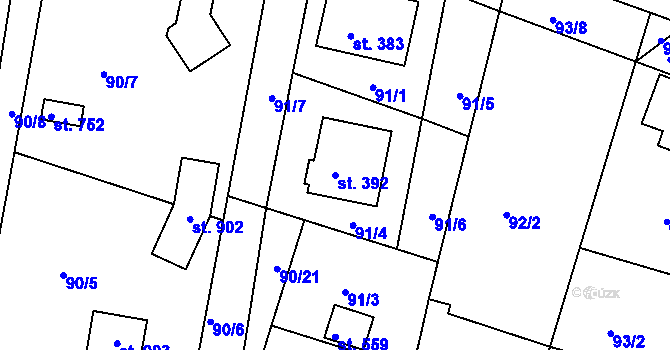 Parcela st. 392 v KÚ Přední Ptákovice, Katastrální mapa