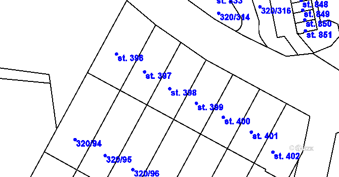 Parcela st. 398 v KÚ Přední Ptákovice, Katastrální mapa