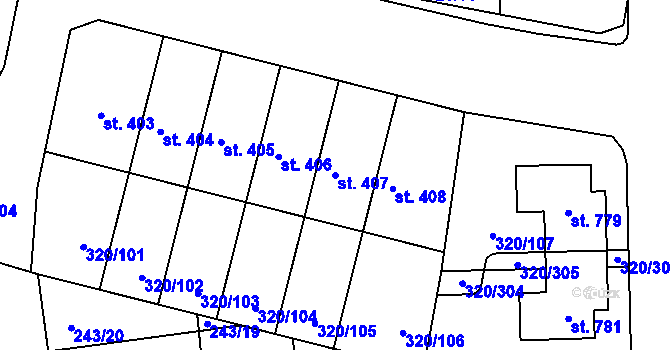 Parcela st. 407 v KÚ Přední Ptákovice, Katastrální mapa