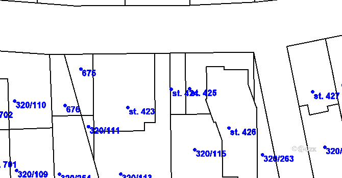 Parcela st. 424 v KÚ Přední Ptákovice, Katastrální mapa