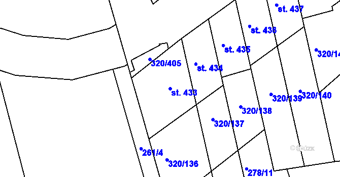 Parcela st. 433 v KÚ Přední Ptákovice, Katastrální mapa