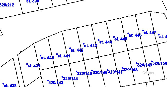 Parcela st. 443 v KÚ Přední Ptákovice, Katastrální mapa