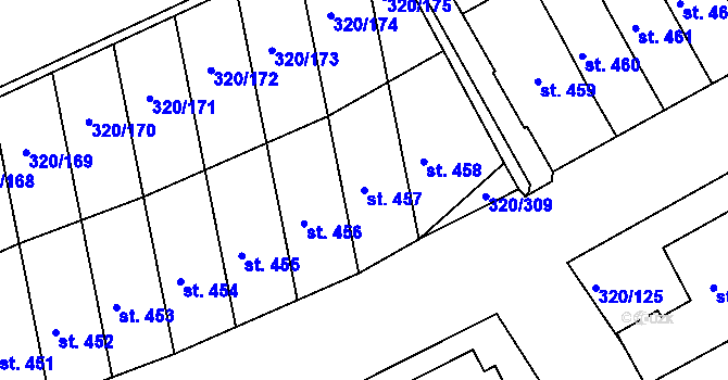 Parcela st. 457 v KÚ Přední Ptákovice, Katastrální mapa