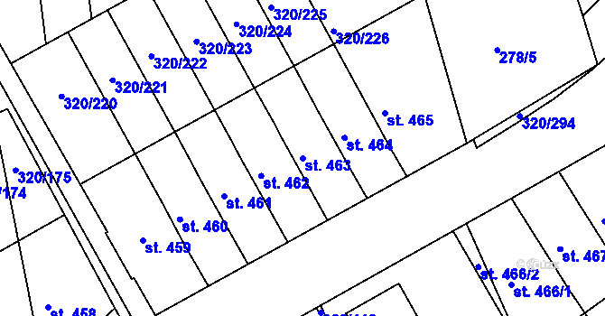 Parcela st. 463 v KÚ Přední Ptákovice, Katastrální mapa