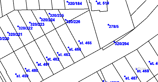 Parcela st. 465 v KÚ Přední Ptákovice, Katastrální mapa