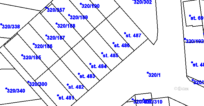 Parcela st. 485 v KÚ Přední Ptákovice, Katastrální mapa