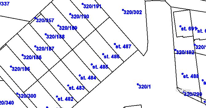 Parcela st. 486 v KÚ Přední Ptákovice, Katastrální mapa