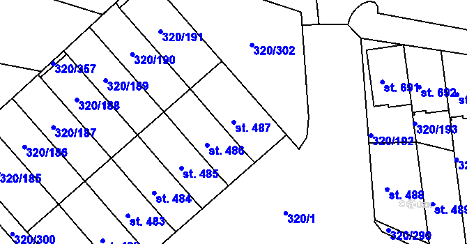 Parcela st. 487 v KÚ Přední Ptákovice, Katastrální mapa