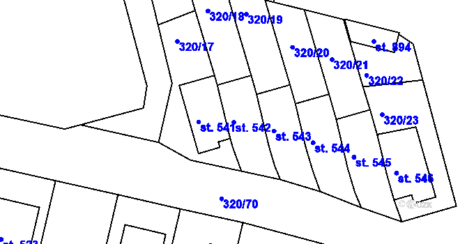 Parcela st. 542 v KÚ Přední Ptákovice, Katastrální mapa