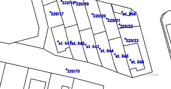 Parcela st. 543 v KÚ Přední Ptákovice, Katastrální mapa
