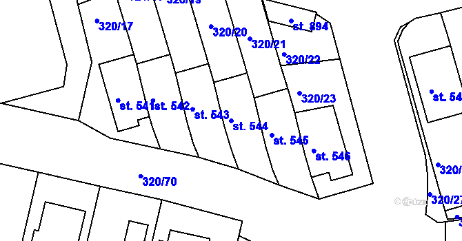 Parcela st. 544 v KÚ Přední Ptákovice, Katastrální mapa