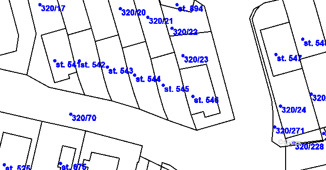 Parcela st. 545 v KÚ Přední Ptákovice, Katastrální mapa