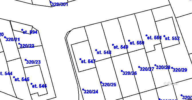 Parcela st. 548 v KÚ Přední Ptákovice, Katastrální mapa