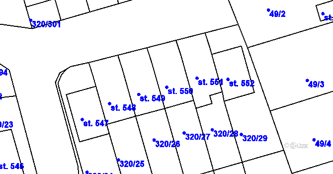 Parcela st. 550 v KÚ Přední Ptákovice, Katastrální mapa