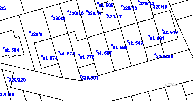 Parcela st. 567 v KÚ Přední Ptákovice, Katastrální mapa