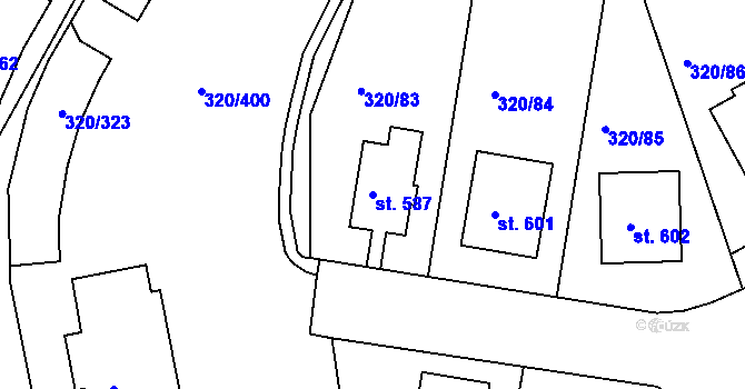 Parcela st. 587 v KÚ Přední Ptákovice, Katastrální mapa