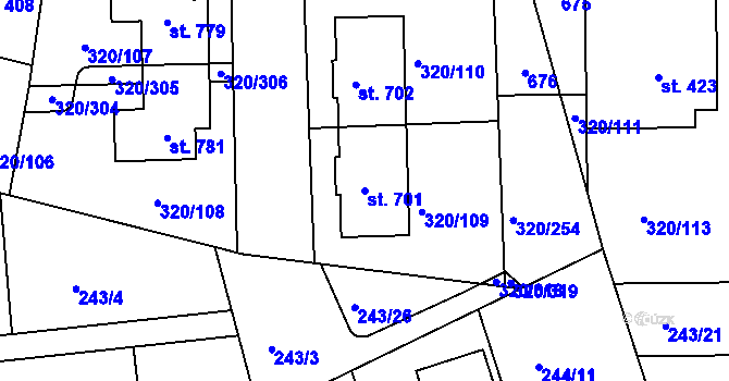 Parcela st. 701 v KÚ Přední Ptákovice, Katastrální mapa