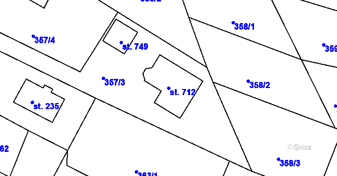 Parcela st. 712 v KÚ Přední Ptákovice, Katastrální mapa