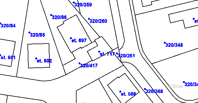 Parcela st. 717 v KÚ Přední Ptákovice, Katastrální mapa