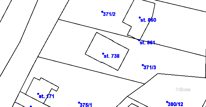 Parcela st. 738 v KÚ Přední Ptákovice, Katastrální mapa