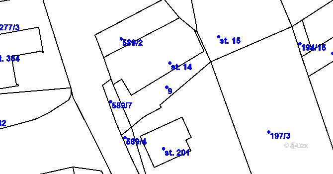 Parcela st. 9 v KÚ Přední Ptákovice, Katastrální mapa