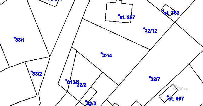Parcela st. 32/4 v KÚ Přední Ptákovice, Katastrální mapa