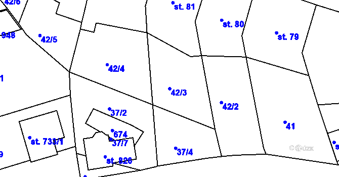 Parcela st. 42/3 v KÚ Přední Ptákovice, Katastrální mapa