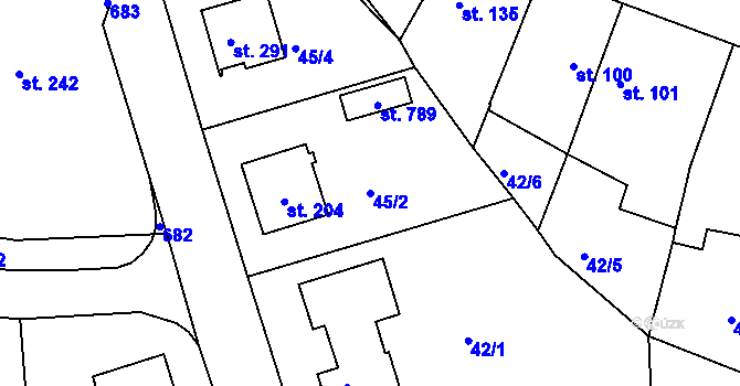 Parcela st. 45/2 v KÚ Přední Ptákovice, Katastrální mapa