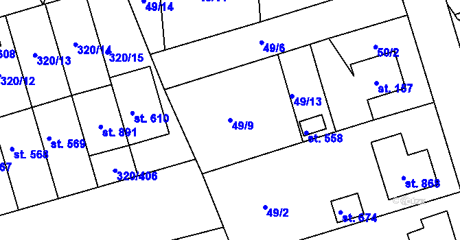 Parcela st. 49/9 v KÚ Přední Ptákovice, Katastrální mapa