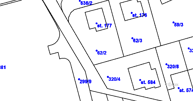 Parcela st. 62/2 v KÚ Přední Ptákovice, Katastrální mapa